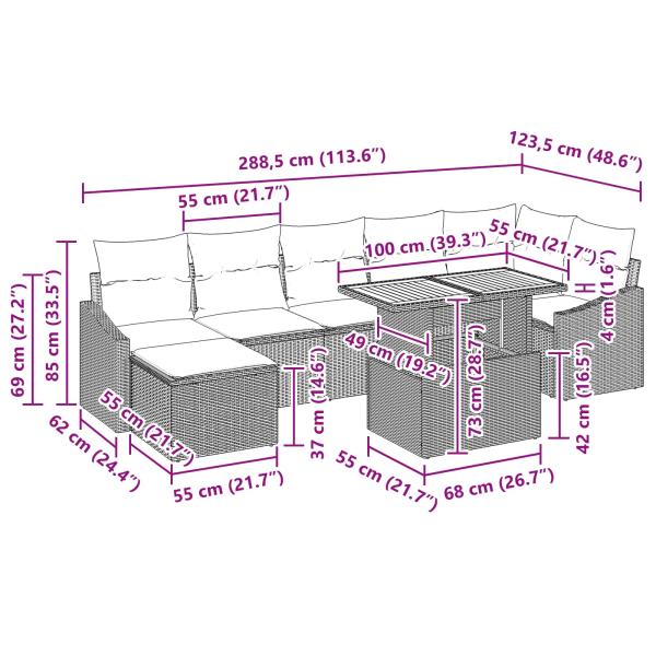 Gartensofa-set 8 pcs Schwarz und Türkis