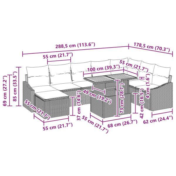 Gartensofa-set 9 Stk. Schwarz und Türkis Poly-Rattan