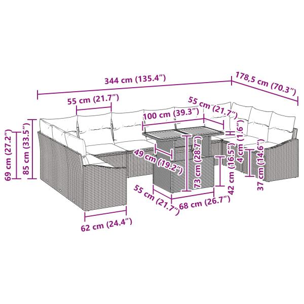 Gartensofa-set 11 stk. 10-Sitzanzahl Schwarz und Türkis