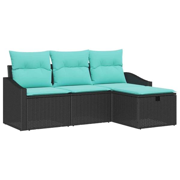 Sofa Set 4 stk. Schwarz Poly Rattan