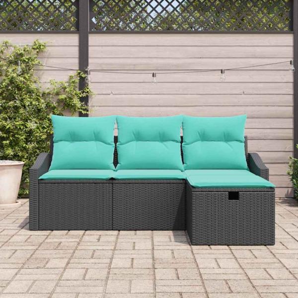 Sofa Set 4 stk. Schwarz Poly Rattan