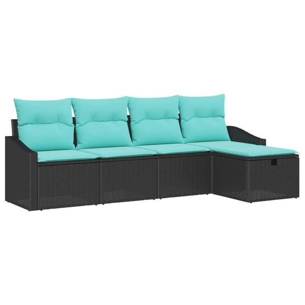 Sofa Set mit Kissen mit Speicher Schwarz Poly-Rattan