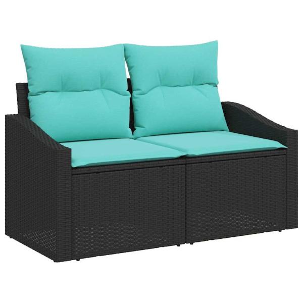 Sofa Set mit Kissen mit Speicher Schwarz Poly-Rattan