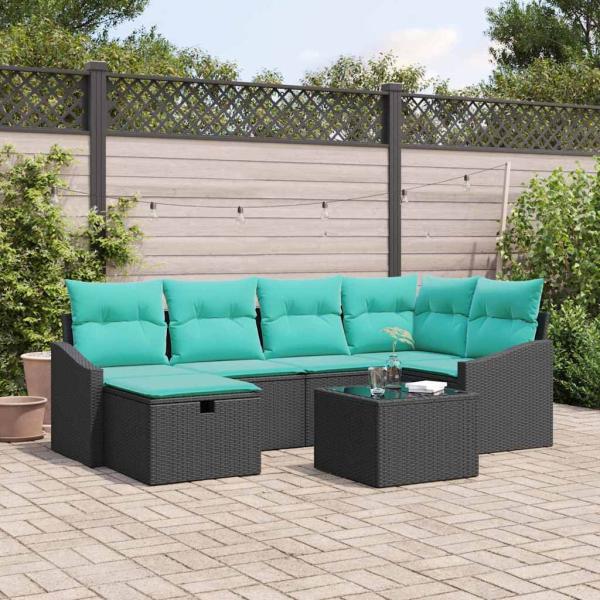 ARDEBO.de - Sofa Set mit Kissen mit Speicher Schwarz Poly-Rattan