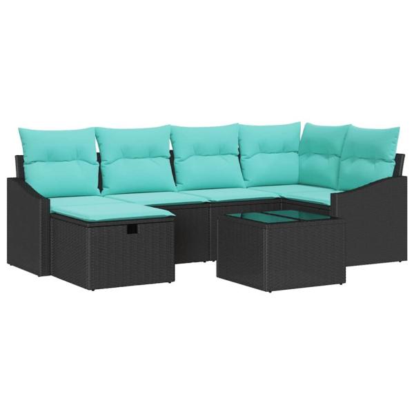 Sofa Set mit Kissen mit Speicher Schwarz Poly-Rattan