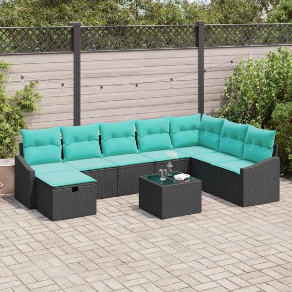 ARDEBO.de - Gartensofa-set 9 pcs Poly-Rattan