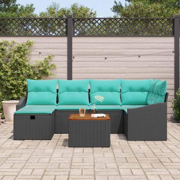 Gartensofa-set 7 stk. Schwarz Poly-Rattan