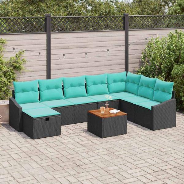 ARDEBO.de - Gartensofa-set 9 stk. Schwarz Poly-Rattan