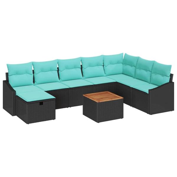 Gartensofa-set 9 stk. Schwarz Poly-Rattan