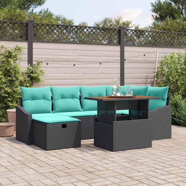ARDEBO.de - Gartensofa-set 7 stk. Schwarz Poly-Rattan