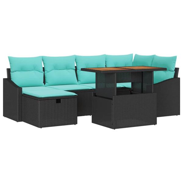 Gartensofa-set 7 stk. Schwarz Poly-Rattan