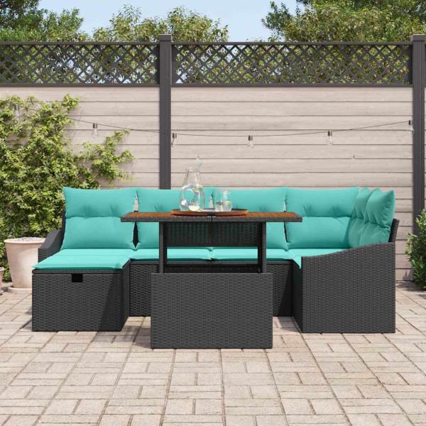 Gartensofa-set 7 stk. Schwarz Poly-Rattan