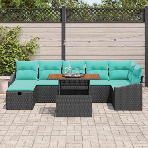 Gartensofa-set 8 stk. Schwarz Poly-Rattan