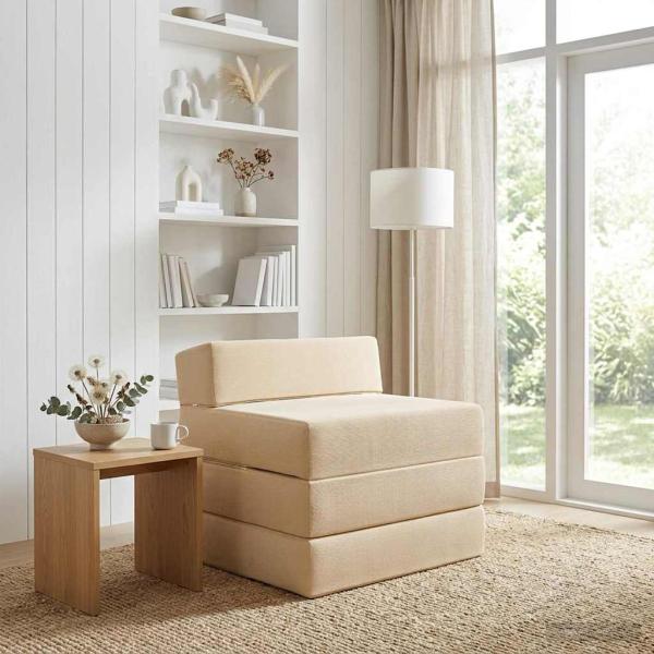 ARDEBO.de - Klappsofa Bett 2-Sitzer Creme 70 x 60 x 63 cm Cordstoff