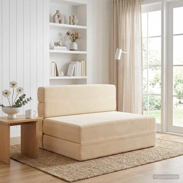 ARDEBO.de - Klappsofa Bett Creme 70 x 72 x 60 cm Stoff