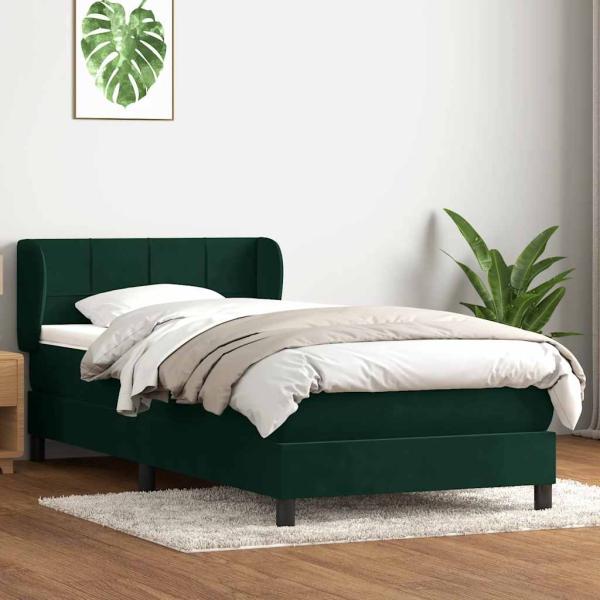 ARDEBO.de - Boxspringbett mit Matratze Dunkelgrün 80x220 cm Samt