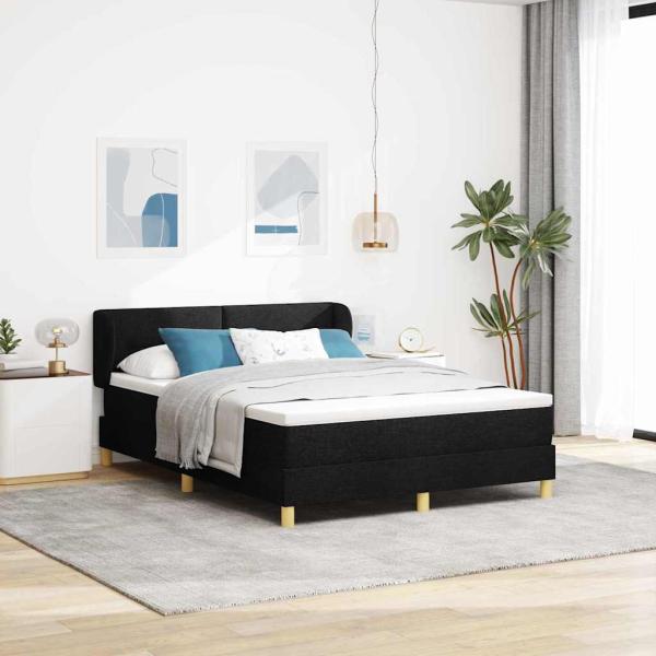 ARDEBO.de - Boxspringbett mit Kopfteil Schwarz 140 x 190 cm Stoff