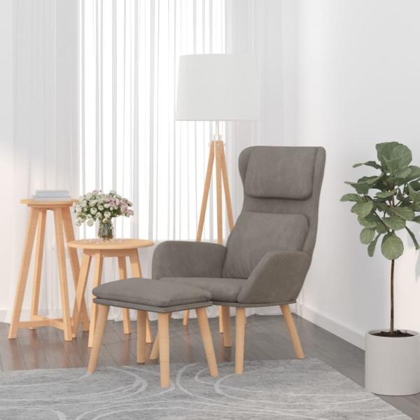 ARDEBO.de - Relaxsessel mit Hocker Hellgrau Samt