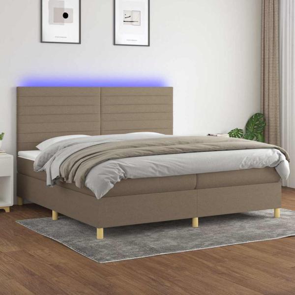 ARDEBO.de - Boxspringbett mit Matratze & LED Taupe 200x200 cm Stoff