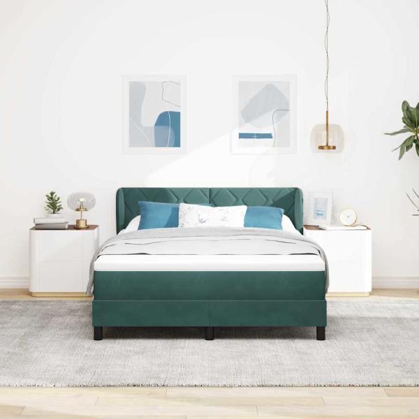 Boxspringbett mit Kopfteil Dunkelgrün 140 x 190 cm Samt