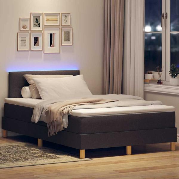 LED Boxspringbett mit Kopfteil Dunkelbraun 120 x 200 cm Stoff