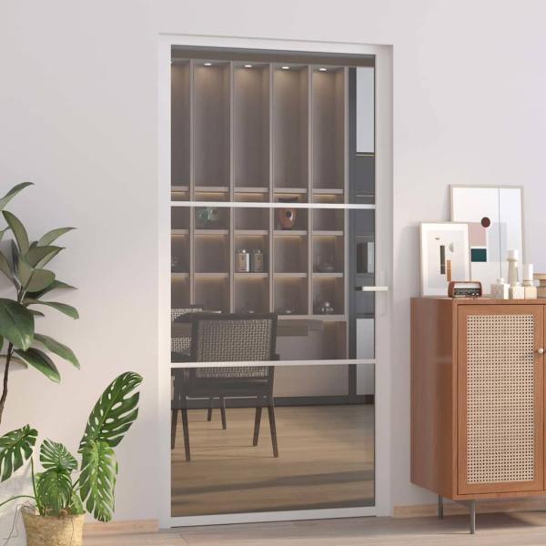 ARDEBO.de - Innentür 102,5x201,5 cm Weiß ESG-Glas und Aluminium