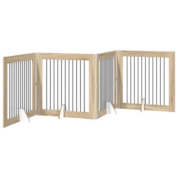 Klappbares Hundetor mit Ständern 4 stk. Sonoma-Eiche 401 cm