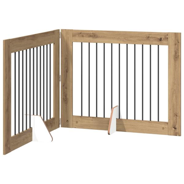 Klappbares Hundetor mit Ständern 2 stk. Artisan-Eiche 200,5 cm