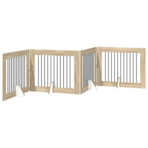 Klappbares Hundetor mit Ständern 4 stk. Sonoma-Eiche 401 cm