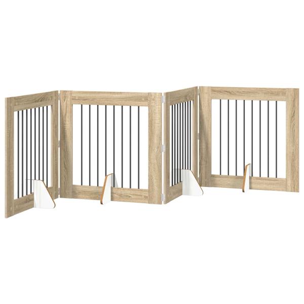 Klappbares Hundetor mit Ständern 4 stk. Sonoma-Eiche 321 cm