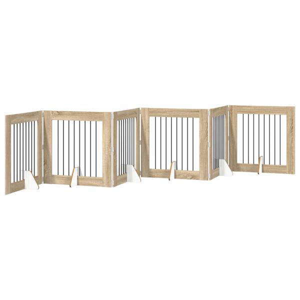 Klappbares Hundetor mit Ständern 6 stk. Sonoma-Eiche 482 cm