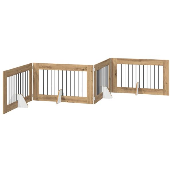 Klappbares Hundetor mit Ständern 4 stk. Artisan-Eiche 401 cm