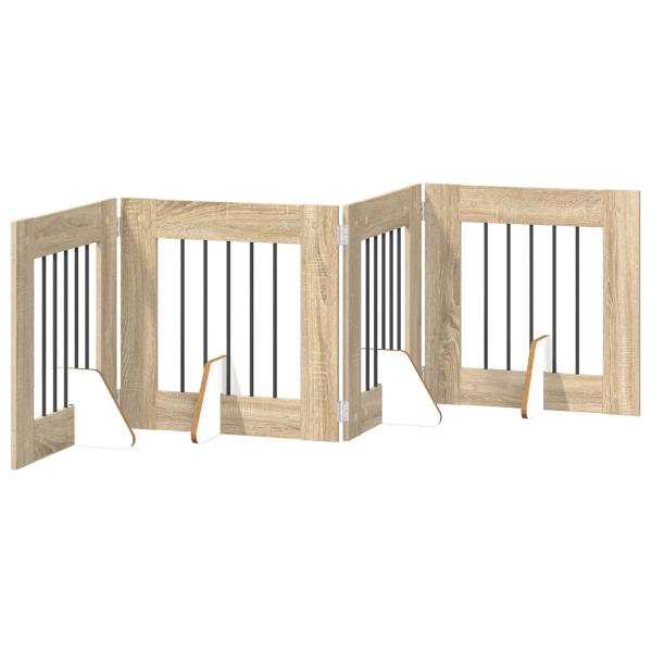 Klappbares Hundetor mit Ständern 4 stk. Sonoma-Eiche 241 cm