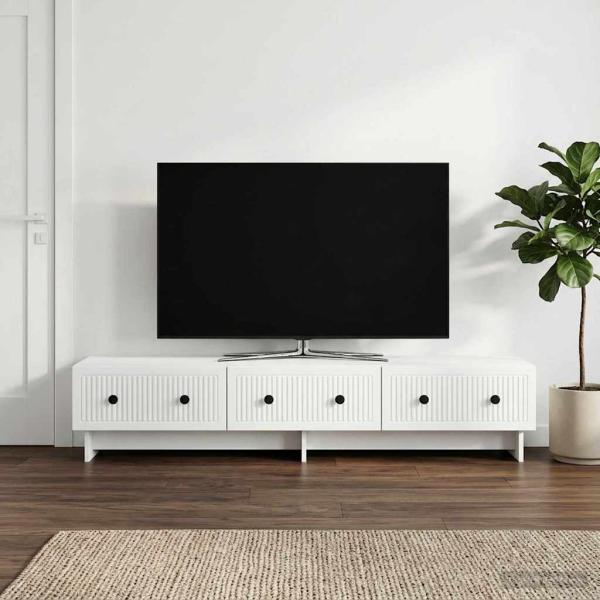 ARDEBO.de - TV-Schränk mit Schubladen Weiß 147 x 34,5 x 30 cm Holzwerkstoff