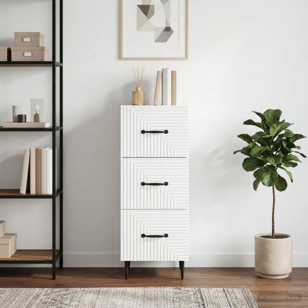 ARDEBO.de - Schubladenschrank Weiß 33 x 34,5 x 89,5 cm Holzwerkstoff