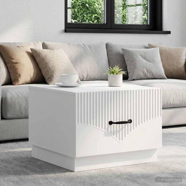ARDEBO.de - Couchtisch mit Schubladen Weiß 49 x 50 x 37 cm Holzwerkstoff
