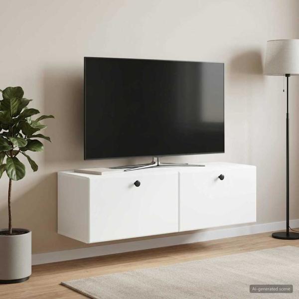 ARDEBO.de - Wandmontierter TV-Schrank 98 x 31 x 30 cm Weiß Holzwerkstoff