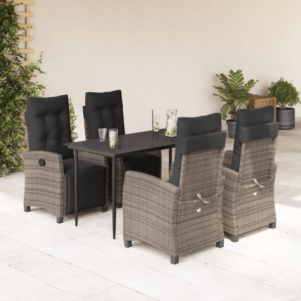 ARDEBO.de - 5-tlg. Garten-Essgruppe mit Kissen Grau Poly Rattan