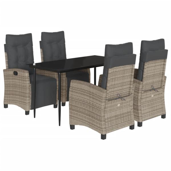 5-tlg. Garten-Essgruppe mit Kissen Grau Poly Rattan