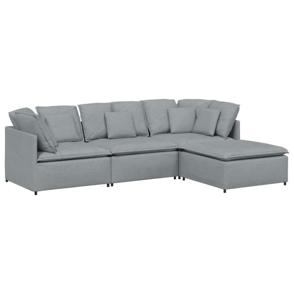 Modulares Sofa mit Fußhocker Kissen Stoff Hellgrau