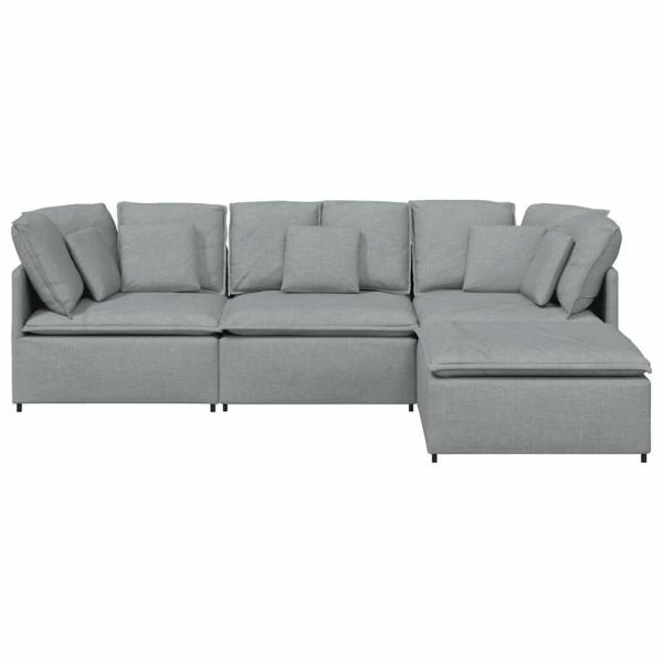 Modulares Sofa mit Fußhocker Kissen Stoff Hellgrau