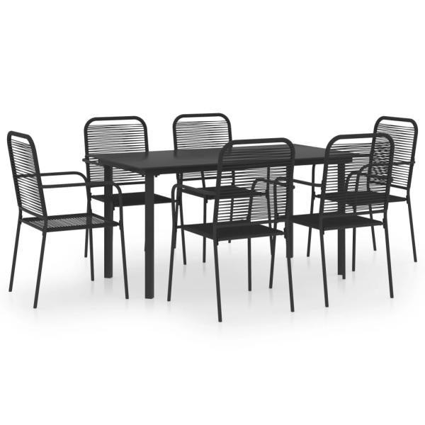 7-tlg. Garten-Essgruppe Schwarz Glas und Stahl