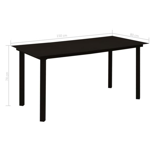 7-tlg. Garten-Essgruppe Schwarz Glas und Stahl