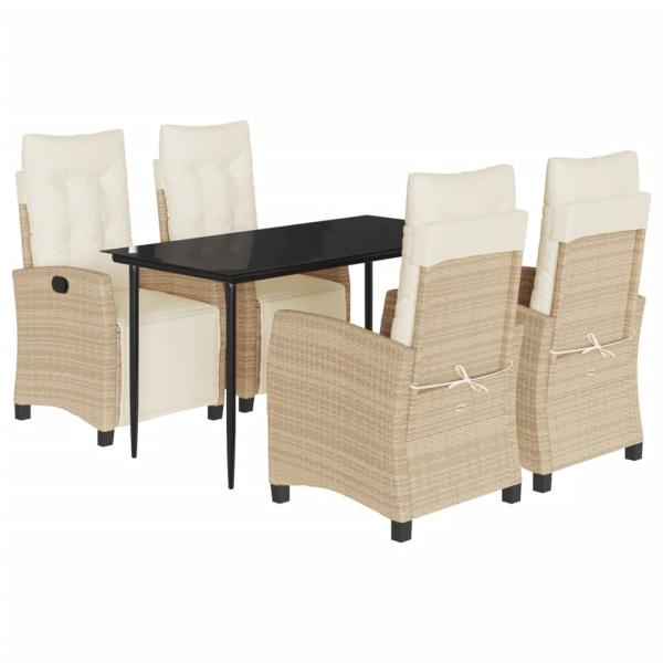 5-tlg. Garten-Essgruppe mit Kissen Beige Poly Rattan