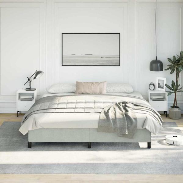 Bettgestell ohne Matratze Hellgrau 193x203 cm King-Size Samt