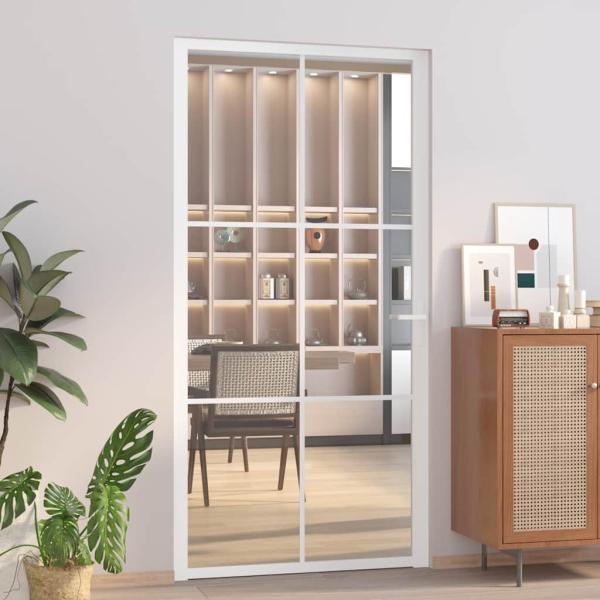 ARDEBO.de - Innentür 102,5x201,5 cm Weiß ESG-Glas und Aluminium