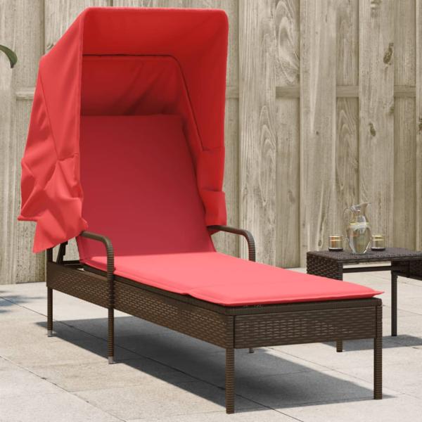 ARDEBO.de - Sonnenliege mit Sonnendach Braun Polyrattan