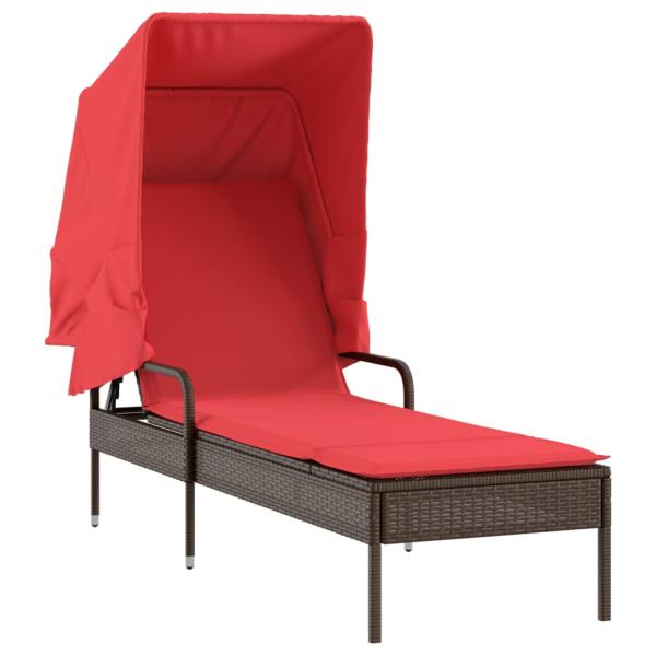 Sonnenliege mit Sonnendach Braun Polyrattan