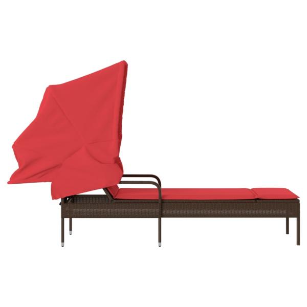 Sonnenliege mit Sonnendach Braun Polyrattan