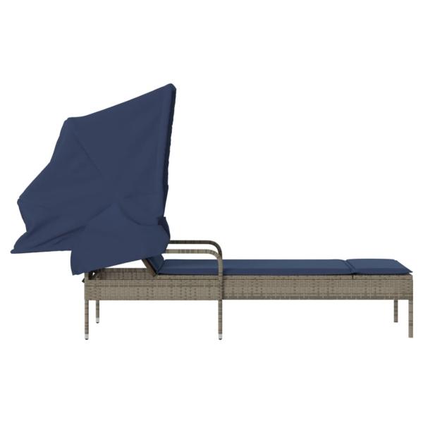 Sonnenliege mit Sonnendach Grau Poly-Rattan